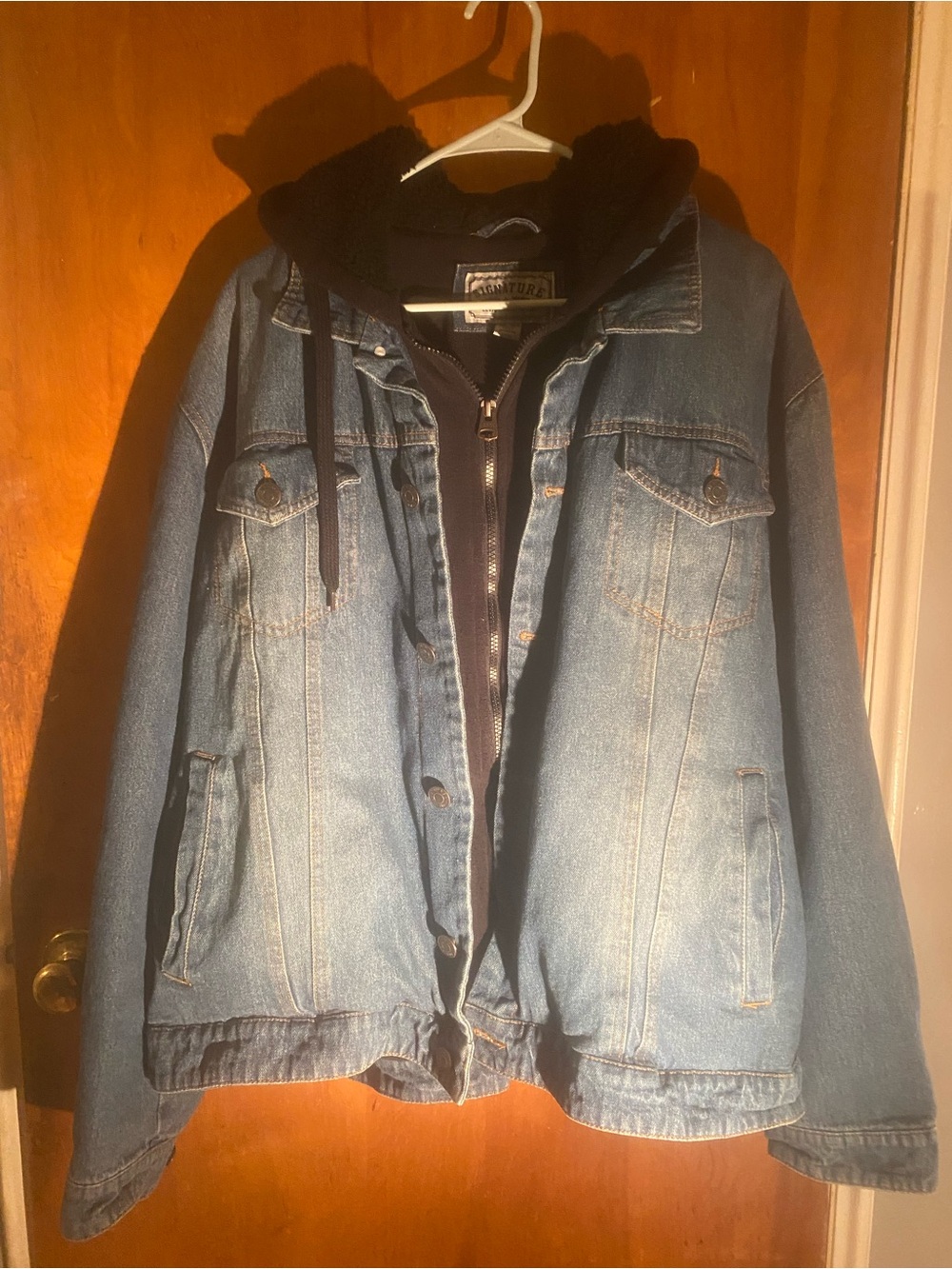 Signature Blue Denim Jacket with Black Hooded Liner